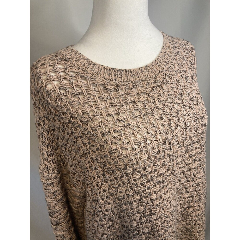 Gap Oversized Sweater Womens L Pink Gray Open Knit Crochet Fisherman Chunky Crew
